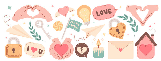 large collection of valentine's day items. gestures of love set. sticker making kit