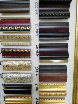Wooden frame moldings design for interior decoration, frame border, furniture corner finishing. Collection of antique mouldings inspired by vintage and retro concept for home decor, wall covering etc
