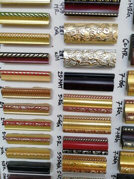 Wooden frame moldings design for interior decoration, frame border, furniture corner finishing. Collection of antique mouldings inspired by vintage and retro concept for home decor, wall covering etc