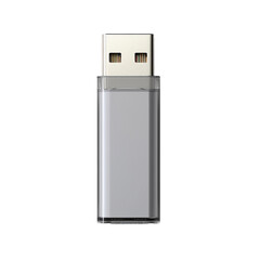 Gray usb memory stick with information storage isolated on transparent background