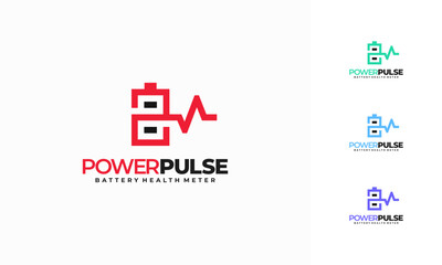 Power Pulse Battery health meter Logo designs concept vector