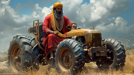 "Countryside Majesty: The Turbaned Driver of the Golden Fields"