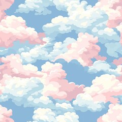 Seamless Patterns for prints | Cloudy Daydream 2D Illustration: Fluffy clouds in various shapes and sizes, creating a dreamy and imaginative landscape.