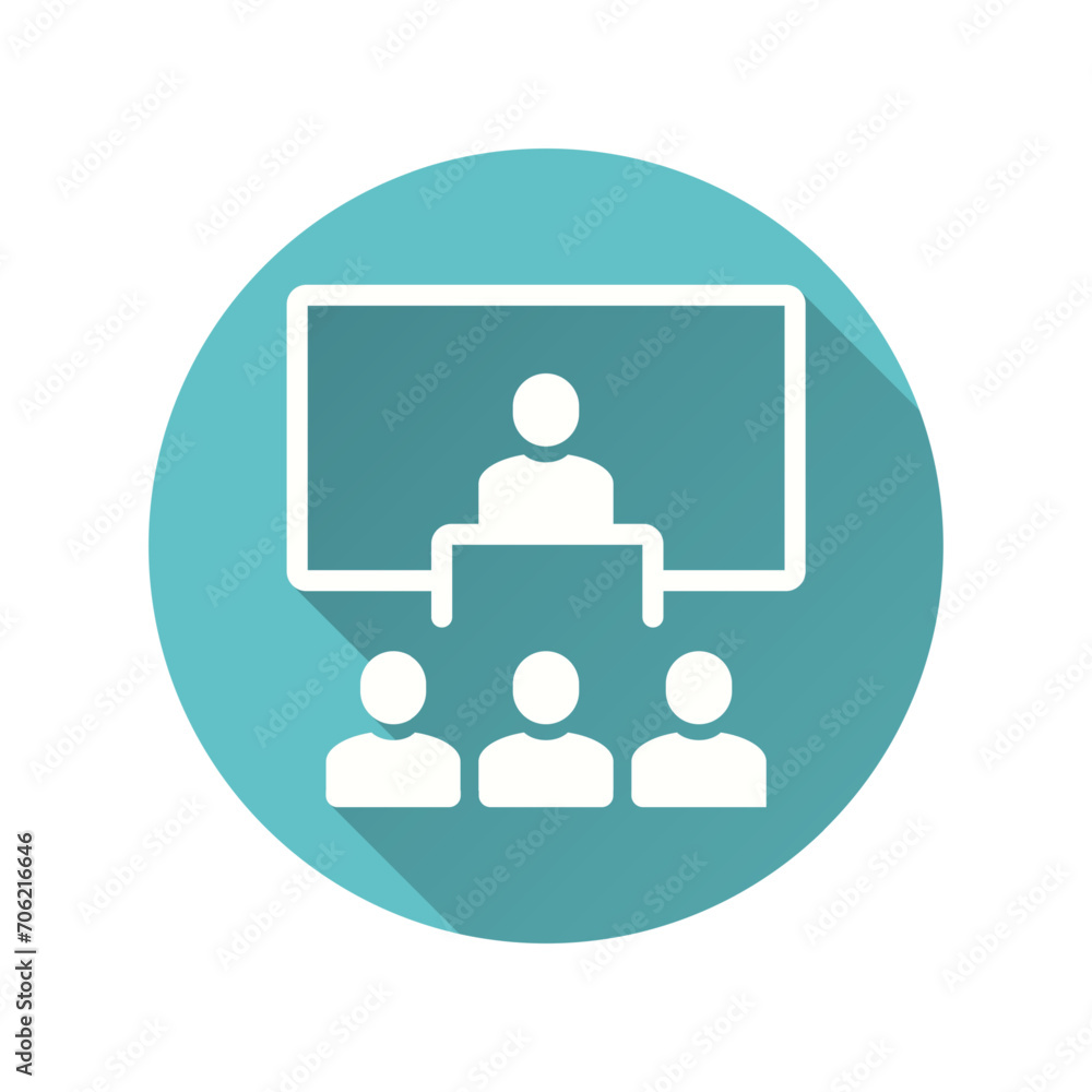 Poster training flat icon with long shadow for graphic and web design.