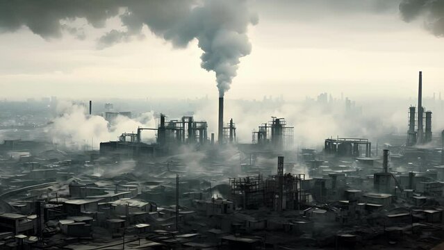 From high above, the city appears to be enveloped in a toxic cloud, a stark reminder of the dangers of unchecked industrialization and urban development.