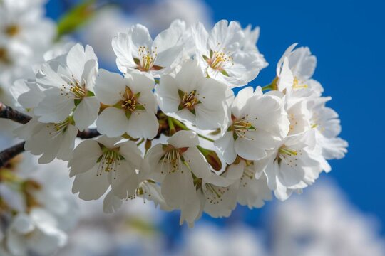 Vertical white cherry blossom photo. Generative AI