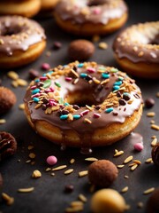 Glazed doughnut, famous dessert in cinematic, studio lighting and background, food photography