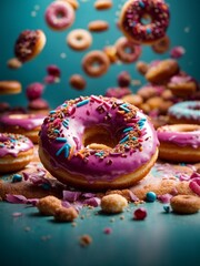 Glazed doughnut, famous dessert in cinematic, studio lighting and background, food photography