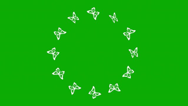 Fluttering butterflies circle motion graphics with green screen background