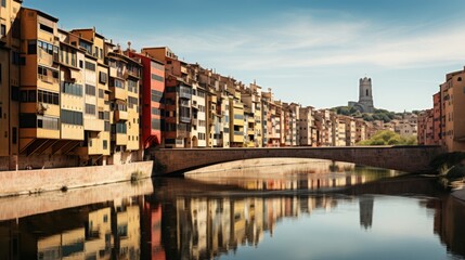 Fototapeta premium Scenic beauty: a captivating landscape of gerona in golden hour