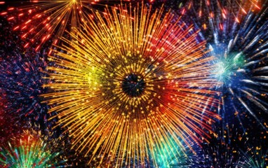 Fireworks at New Year and copy space. Abstract holiday background. Generative AI