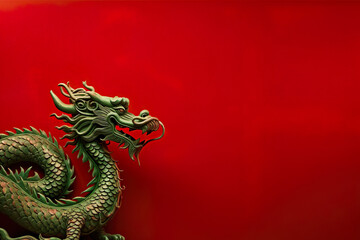 Fototapeta premium 2024 Chinese New Year with green Oriental Dragon on red background