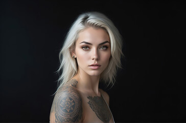 Fototapeta premium Portrait of a woman with a body full of artistic tattoos