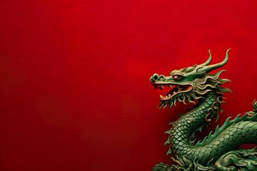 Obraz premium 2024 Chinese New Year with green Oriental Dragon on red background
