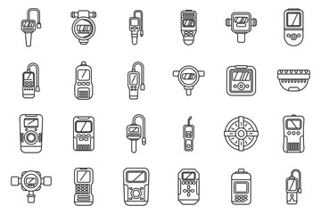 Gas detector icons set outline vector. Meter instrument. Home leak accident