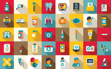 Doctor visits icons set flat vector. Nurse mask. Care home