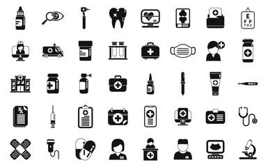 Doctor visits icons set simple vector. Nurse mask. Care home