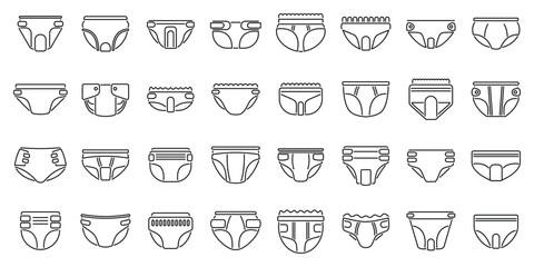 Adult diaper icons set outline vector. Layer sanitary. Pad mattress