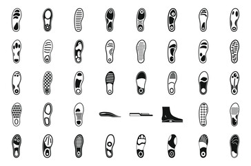 Orthopedic insoles icons set simple vector. Footwear insole. Sole support - obrazy, fototapety, plakaty