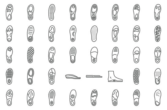 Orthopedic insoles icons set outline vector. Footwear insole. Sole support
