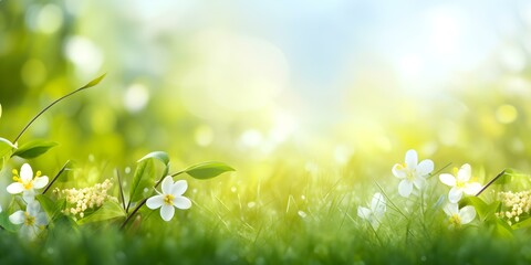 Blooming Flowers in Sunlit Green Meadow