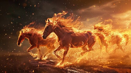 Running horse covered in flames, AI generated Image