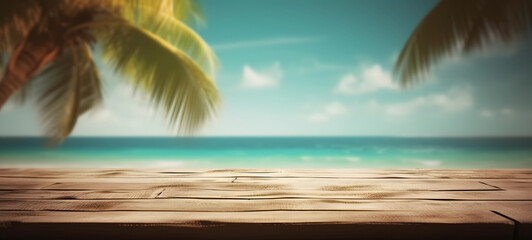 Fototapeta na wymiar Table background of free space and beach landscape