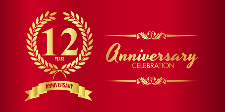 12 years anniversary celebration. Vector design template. Vector design for brochure, poster,celebration invitation or greeting card with red background