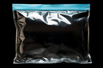 Transparent plastic wrap on the black background. Clean blank texture overlay effect template.
