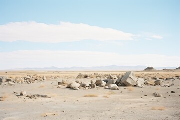bleak landscape with scattered rocks and sparse vegetation