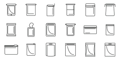 Hermetic bag icons set outline vector. Air bag sealed. Pack conserved