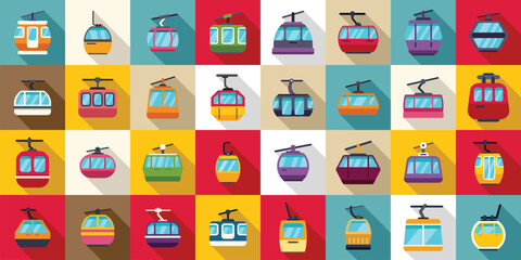 Ski lift icons set flat vector. Winter slope resort. Hill up action © anatolir