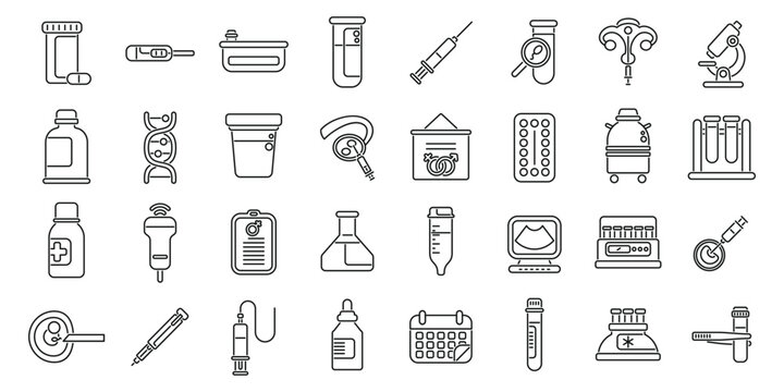Artificial insemination icons set outline vector. Fertility process. Vitro embryo pregnant