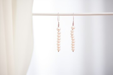 pearl earrings on white stand with soft shadow