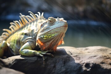 Fototapeta premium iguana sprawled on a sunlit rock