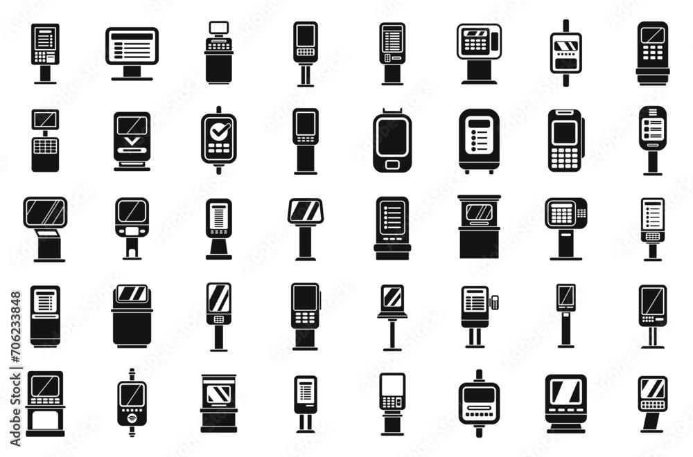 Aufkleber ticket terminal icons set simple vector. city security. self info screen