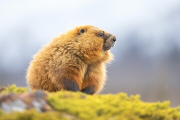 marmot with fluffy fur sounding alarm