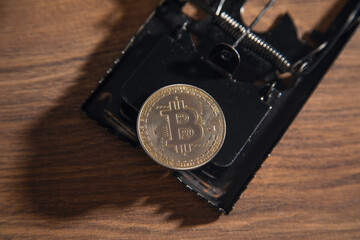 Bitcoin in mouse trap. Virtual currency