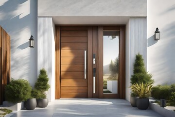 modern entrance to the house wooden door