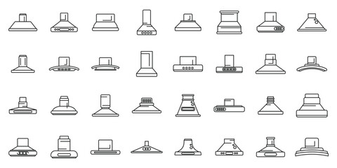 Kitchen hood icons set outline vector. Chimney vent air. Cooking house