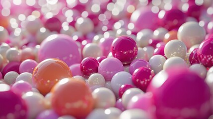  a bunch of balls that are in some kind of pink and white ball pit with a lot of white and pink balls in the middle of the ball pit. - obrazy, fototapety, plakaty
