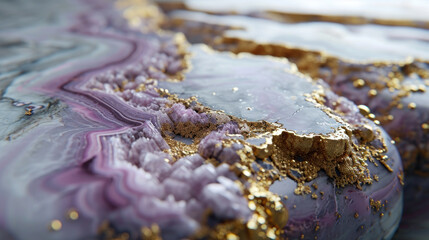  a close up of a purple and gold object with gold flecks on it's edges and gold flecks on it's edges.