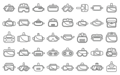 Virtual reality helmet icons set outline vector. Game vr. Glasses simulator