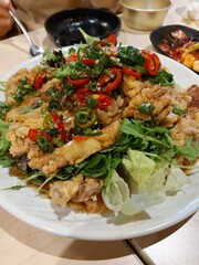 fried chicken with vegetable