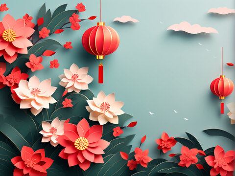 Flat chinese new year photocall template