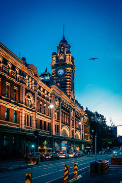 The iconic Flinders Street Station building in Melbourne, Australia.