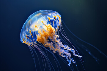Jellyfish Drifting Elegantly in Deep Blue Sea