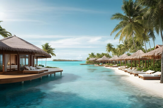 A scene of a luxurious island resort