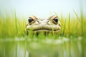 Obraz premium wide angle of alligator in vast wetland, eyes up