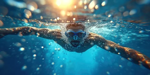 Foto op Canvas Sport swimmer fitness athlete training swimming in the pool at the sport stadium © Attasit